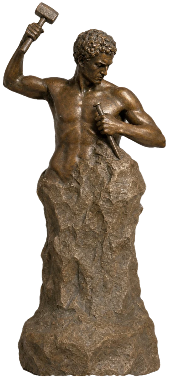 Statue of a person working on themselves